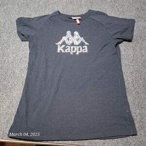 Kappa T Shirt Women Size Large Black Crew Neck Short Sleeve Rhinestone Studded
